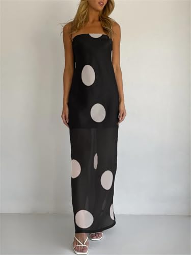 Image of Yuemengxuan Boho Maxi Dresses for Women Spaghetti Strap Flowy Smocked Long Dress Casual Summer Vacation Beach Maxi Dress