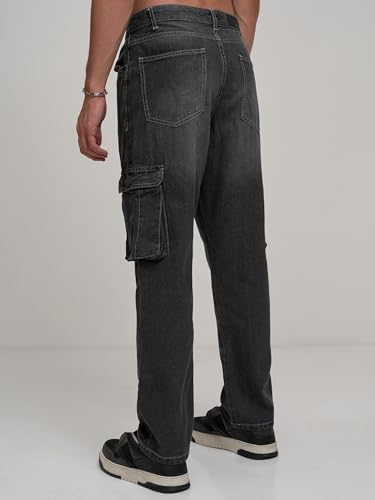 Image of Highlander Men's Relaxed-Fit Cargo Pocket Jeans | Clean Look | Cotton Comfort | Utility Style| Cargo Jeans for Man