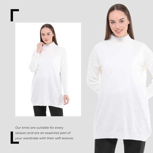 Image of Women's Knitted Sweater | Long Sleeve Turtleneck Knit Sweaters Tunics | Seasonal Modest Women's Tops (US, Alpha, Small, Large, Regular, Regular, Ecru)