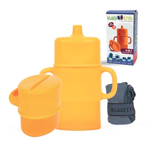 4-in-1 Flipping Holder Travel - Sip & Snack Set - Food Pouch Holder Juice Box Holder Snack Cup and Sippy for Babies Toddlers Kids (Mango)