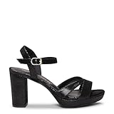Sandalias de Fiesta en Piel cómodas tacón Ancho y Plataforma Negro fantasía, EU 36
