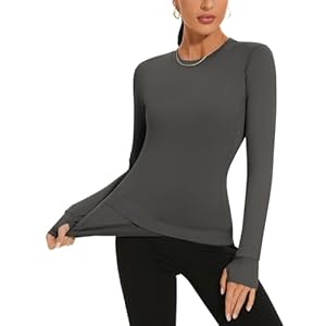 AKEWEI Cross Hem Athletic Compression Shirts Women’s Long Sleeve Workout Tops Breathable Yoga T-Shirts with Thumb Hole