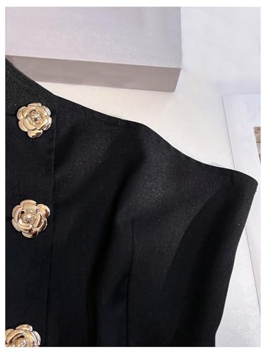 GORGLITTER Women's One Shoulder Blazer Vest Tops Sleeveless Metal Button Up Business Casual Work Suit Top Dressy Trendy3