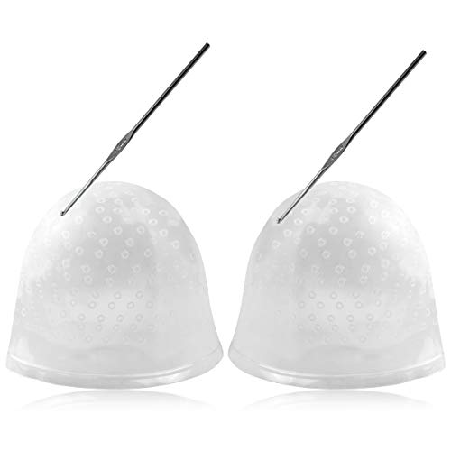 YG_Oline 2 Pcs Silicone Highlighting Caps with 2 Pcs Hooks, Hair Staining Cap Hair Cap with Holes Frosting Cap