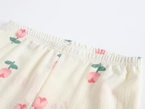 Image of Hupohoi Big Girls Button Down Pajama Set 3pcs Short Sleeve Long Pants with Shorts Crepe Wrinkled Fabric Sleepwear Nighty