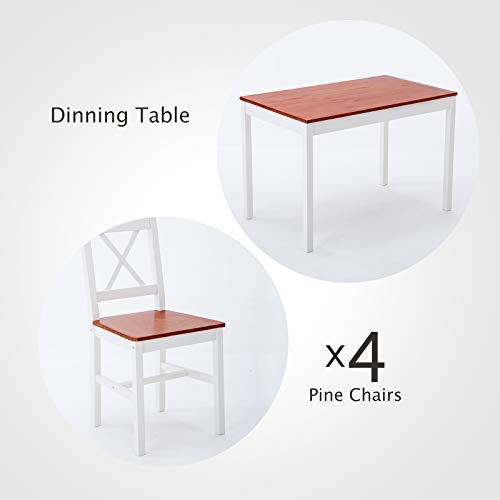 image for mecor 5-Piece Wood Dining Table Set, Pine Wood Kitchen Table w/ 4 Chai