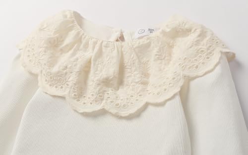 Image of LittleSpring Girls Ribbed Knit Long Sleeve Tshirt with Lace Ruffle Collar