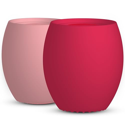 Image of Silicone Baby Cup - Toddler Training Cup - Open Cup for Baby Led Weaning 2 Pack of No Spill Sippy Baby Cups - Soft & Gentle on Gums BPA Free Silicone Baby Cups (Pink)