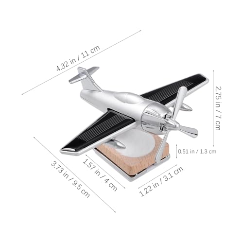 Image of Homoyoyo Solar Airplane Car Diffuser: 2Pcs Silver, Unscented, Car Freshener, Wooden Base Fragrance Diffuser, Alloy Solar Energy Rotate Airplane Ornaments for Office Home Decor 3.93 x 3.73 x 3.73 inch