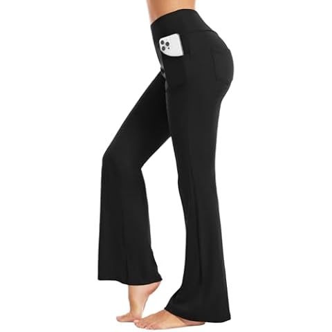 YOAKUKA Flare Yoga Leggings for Women Tummy Control Work Workout Pants Bell Bottom Wide Leg High Waist with 4 Pockets Black Cover