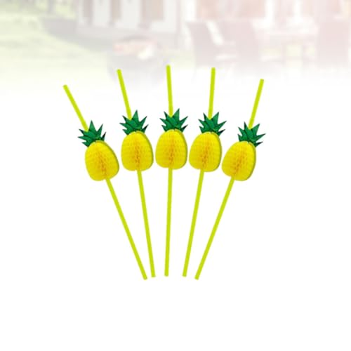 Pitillos plásticos desechables con forma de piña amarillo miniatura 2