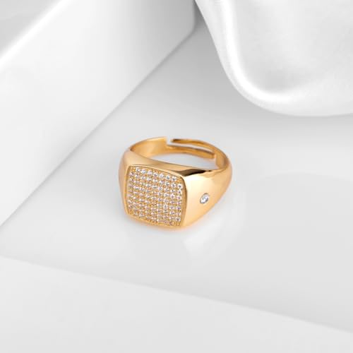 Image of ZAVYA 925 Sterling Silver CZ Studded Gold Plated Ring for Men | Gift for Men and Boys | With Certificate of Authenticity and 925 Hallmark