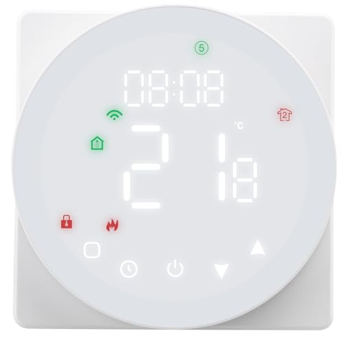 Wengart Floor Heating Thermostat,Feather Touch Control Panel,Round Colorful LED Display,5A Water Floor Heating (WIFI Water Floor Heating)