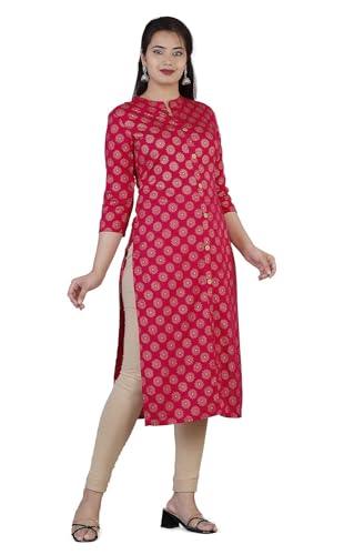 Image of Rayon Knee Length Printed Straight Kurti for Women | Kurtas for Women | Women Kurta | Round Neck Full Sleeves Short Kurti for Women's