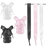 Ciormis Ribbon Shoelaces 3 Pairs - Satin Bow Laces for Women, Decorative Flat Shoe Laces for Sneakers Wedding Party, 3/4' Wide 47' (Black/White/Pink)