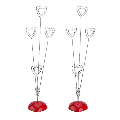 Yunko 2 Pcs Heart Based 4 Standing Heart Wire Holders Memo Clips Holder Photo Holder Stand Number Card Paper Note Desk Clip Reminder