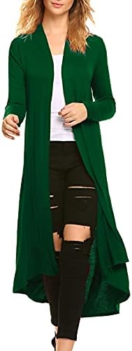 POGTMM Women's Long Open Front Drape Lightweight Maix Long Sleeve Cardigan Sweater (US L(12-14), Green)