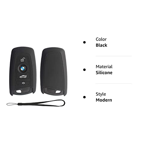 Velsman Compatible With Bmw Trapezoid Style Key Fob - 3 Buttons Silicone Case Cover Protector Holder And Wrist Strap (Black) #TOP5