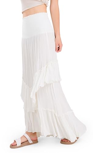 CHARTOU Women Boho Maxi Convertible Skirt Wide Smocked Elastic Waist Asymmetric Ruffle Strapless Dress3