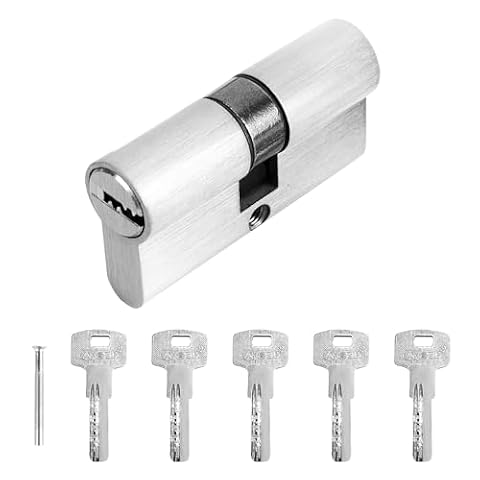 RUCUDIM cylinder do drzwi zamykający 30/30 profilowy z 5 kluczami bębenek gałka do zamka drzwi wejściowych wewnętrznych 6 cm x 1,5 x 1,5