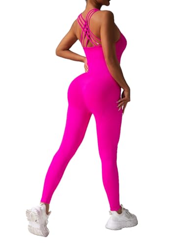 Havejoy Jumpsuit Deportivo Mujer Ajustado Mono Espalda Descubierta Sin Mangas Body Reductor Gym Largo Traje Tirantes Deporte Mameluco Veranno Pelele de Yoga Ropa Deportiva Gimnasio Fitness Jogging