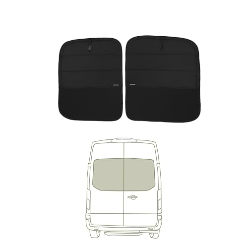 VanEssential Insulated Stealth Blackout Window Covers Designed for Ford Transit High/Medium Roof Rear Door Windows (Pair) - Black