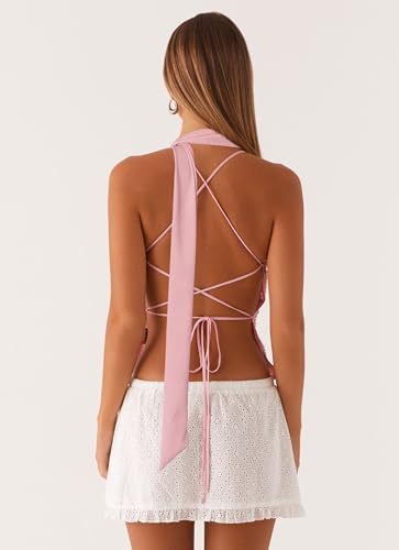 Y2k Sequin Scarf Cami Tops for Women Sexy V Neck Open Back Beaded Tank Flower Pearl Embellished Party Going Out Top4