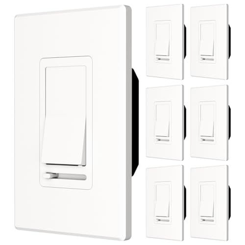 Amico Dimmer Light Switch, Single-Pole or 3-Way Slide Dimmer Switches for Led Lights, Suitable for 150W Dimmable LED/CFL and 600W Incandescent/Halogen, Wall Plate Included, ETL Listed, 6 Pack, White