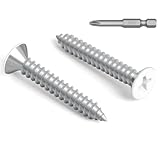 #8 x 1-1/4' White Head Sheet Metal Screws, 100 PCS Flat Head Phillips Fast Self Tapping Screws, Countersunk Head Wood Screws, Carbon Steel, Screwdriver Bit Included