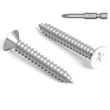 50 PCS #8 x 2 White Head Sheet Metal Screws, Flat Head Phillips Fast Self Tapping Screws, Countersunk Head Wood Screws, Screwdriver Bit Included