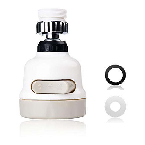 Moveable Kitchen Tap Head Sink Faucet 360˚ Swivel, Dish Sprayer Aerator, Strong Water Pressure, 3 Modes, 1 Adapter and 3 Washers, Compatible with 99% Taps, Anti -Splash, Easy Clean (White)