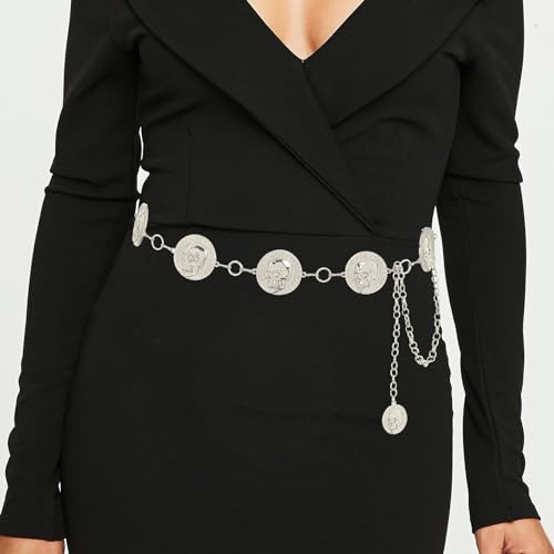 ELABEST Skull Chain Belts Punk Skull Goth Waist Belt Metal Chain Halloween Jewelry for Women2