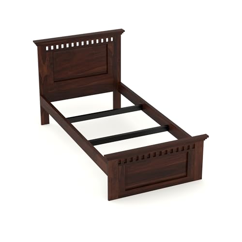 Image of Solid Sheesham Wooden Bed 6X4 Bed Single Bed Without Storage for Bedroom - Single Cot Wooden BedSingle Size for Living Room Guest Room - 12 Month Warranty (Liam Walnut)