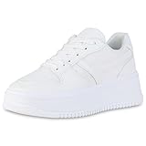 VAN HILL Damen Plateau Sneaker Freizeit Schuhe Profilsohle Schnürer Schnürschuhe 202600 Weiss 41