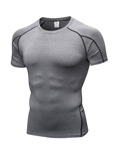 YUSHOW Camisetas masculinas de compressão para treino, absorção de umidade, secagem rápida, camada d