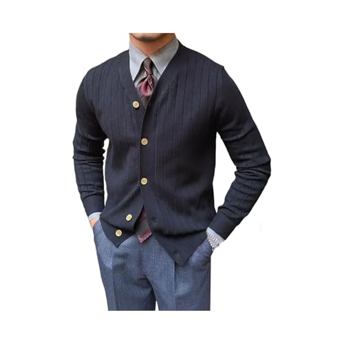 Men's Black V Neck Wool Clothing White Cardigan Business Knit Button Sweater