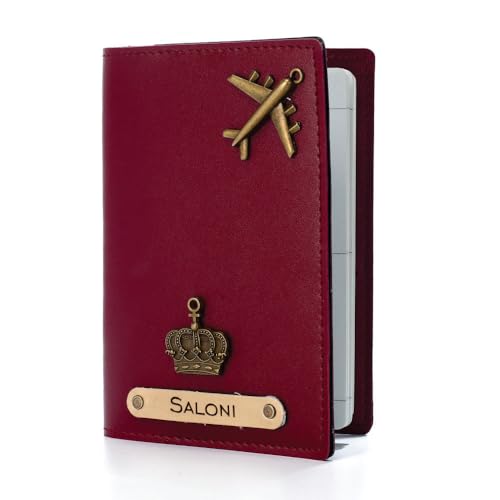 AICA Personalised Name & Charm Leather Passport Cover Holder For Men & Women (Wine) For Rs. 399 @ 60% off