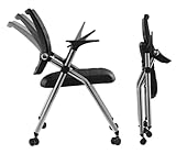 Buokaiw Foldable Office Chair,Folding Desk Chair with Wheels, 360 ° Rotation Leather Conference Training Chairs,Portable Padded Office Chairs. Backrest Bouncy,Black(1 Pcs)