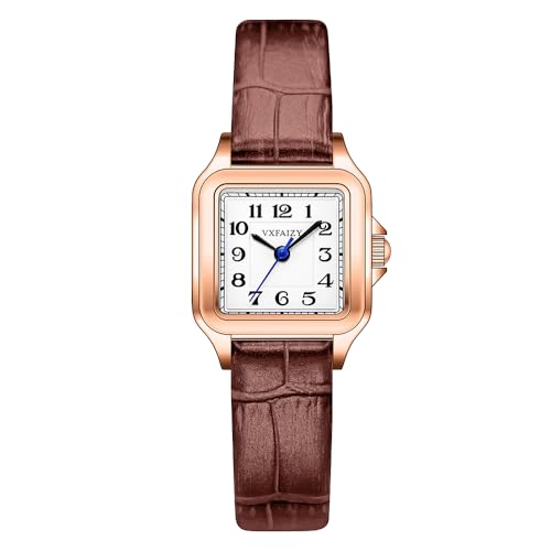 VXFAIZY Montre Carrée Délicate pour Femme avec Chiffres Arabes Faciles À Lire, Montre De Costume pour Dames (Brown- Rosegold)