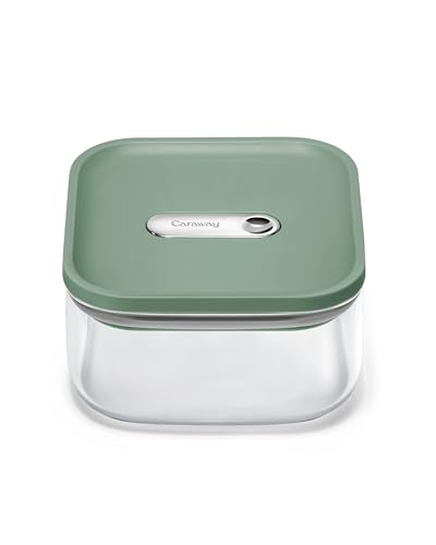 Caraway 1qt Glass Airtight Food Storage Container with Lid – Non-Toxic, BPA-Free Kitchen Storage Container – Stackable, Space-Saving Airtight Container for Dry Goods and More - Sage