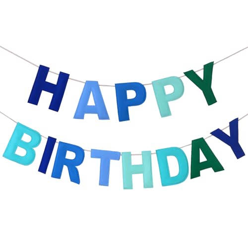 Image of Mindsoft Felt Happy Birthday Garland Rainbow Banner Reusable Happy Birthday Sign Party Supply for Party Decor(Blue Color,Normal)