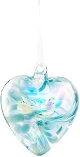 Friendship Birthstone HEART - Handmade Hanging Glass Birth Gem HEART - MARCH Birthday - AQUAMARINE Shades - 7cm