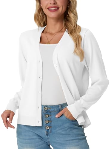 GRECERELLE 2025 Womens Lightweight Open Front Long Sleeve Casual Button Down V-Neck Cardigan Sweater (S-2XL)
