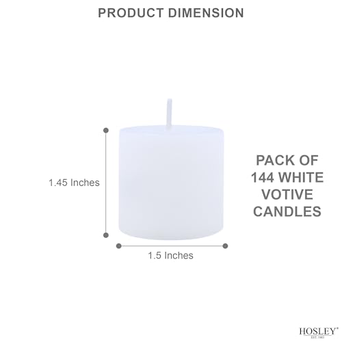 Image of Hosley Set of 144 Unscented White Votive Candles - Bulk Pack, Clean-Burning, Long-Lasting 10-12 Hour Burn Time - Ideal for Weddings, Home Decor, Spa, and Events