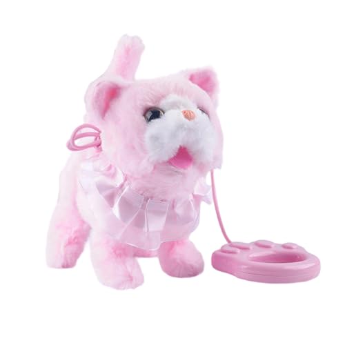 TTETTZ Gato Interactivo de Peluche con Correa Mascota Electrónica para Niños Gato Juguete Que Repite Palabras Y Mueve La Cola Adecuado para Regalo Actividade, Rosa