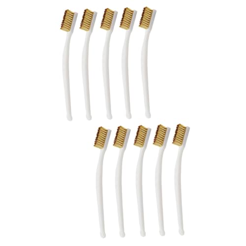 Cabilock 2sets 5pcs Copper Wire Brush with Plastic Handle for Cleaning Rust Welding Slag and Paint Stains Scratch Brush for Car Grooves and Parts 5pcs*2