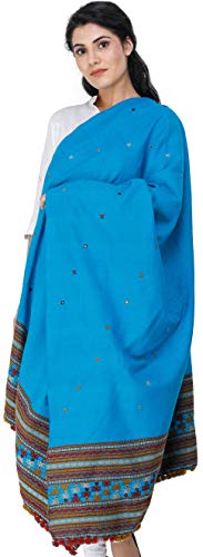 Shawl from Kutch with Embroidered Border and Mirrors (Vivid Blue)2