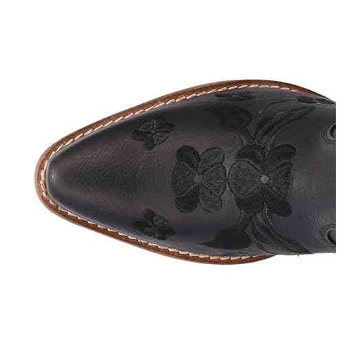 Dingo Womens Love Bug Floral Embroidered Snip Toe Casual Boots Mid Calf Mid Heel 2-3" - Black4