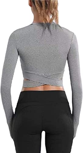 Bontierie Women Crew Neck Crop Tops Tummy Cross Long Or Short Sleeve Sport Shirt For Yoga Fitness Running Tank Tops #TOP1