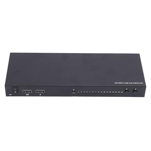 XUMIUZIY Conmutador USB 2.0, Interruptor de Ratón de Teclado USB de 16 Puertos con Puerto LAN, para Servidor de Computadora Unix Debian Fedora OS X Raspbian RPI
